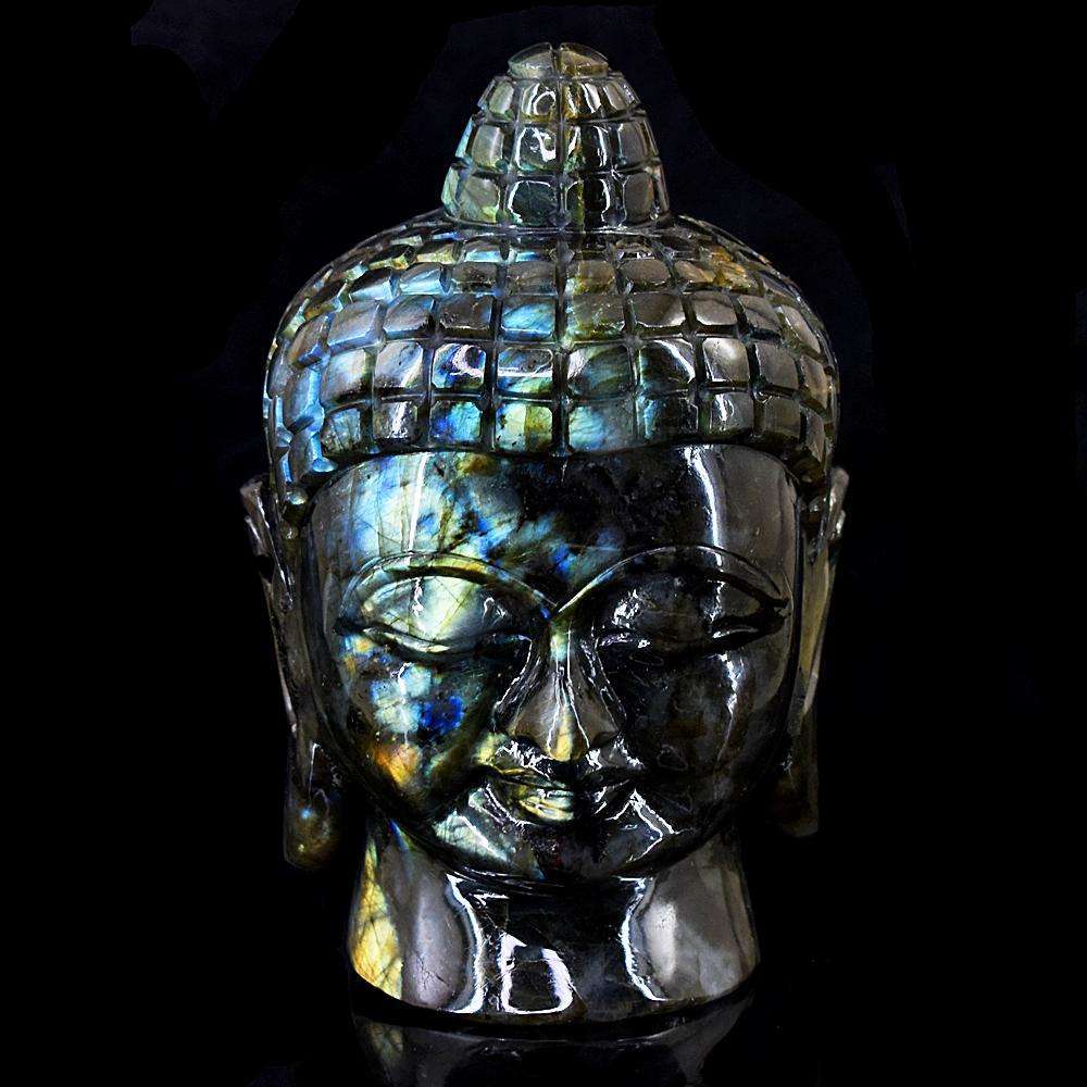 gemsmore:Craftsmen Amazing Flash Labradorite Hand Carved Buddha Head