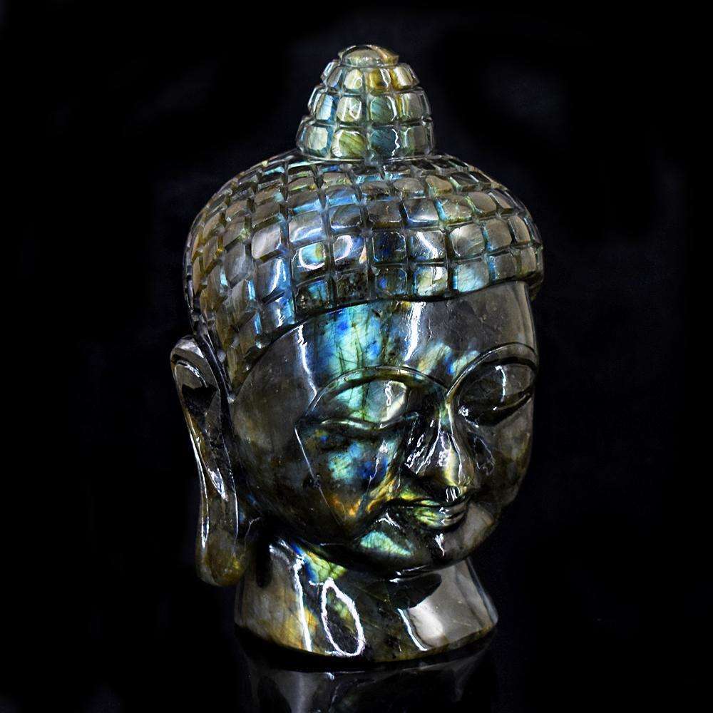 gemsmore:Craftsmen Amazing Flash Labradorite Hand Carved Buddha Head