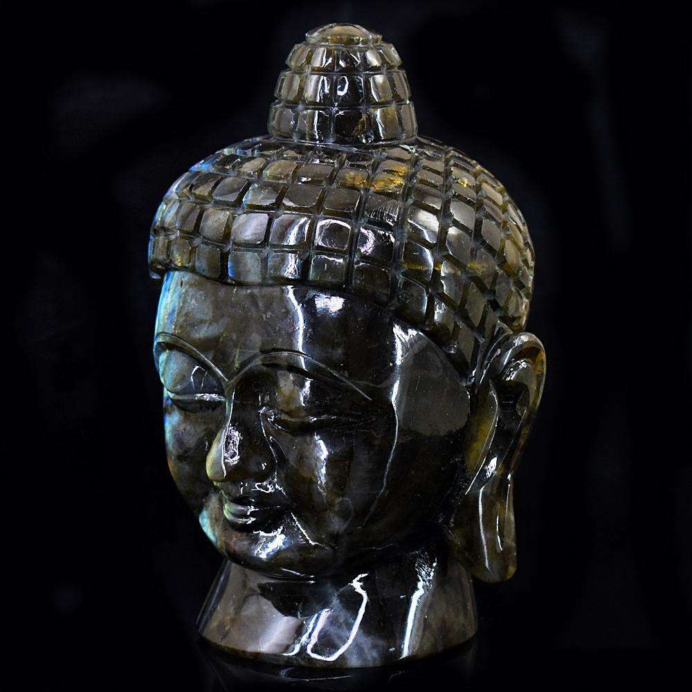 gemsmore:Craftsmen Amazing Flash Labradorite Hand Carved Buddha Head