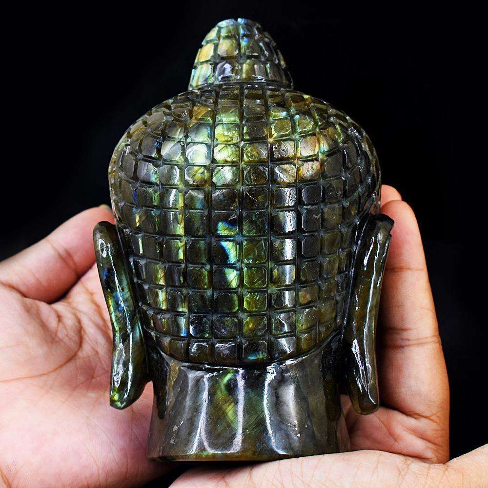 gemsmore:Craftsmen Amazing Flash Labradorite Hand Carved Buddha Head