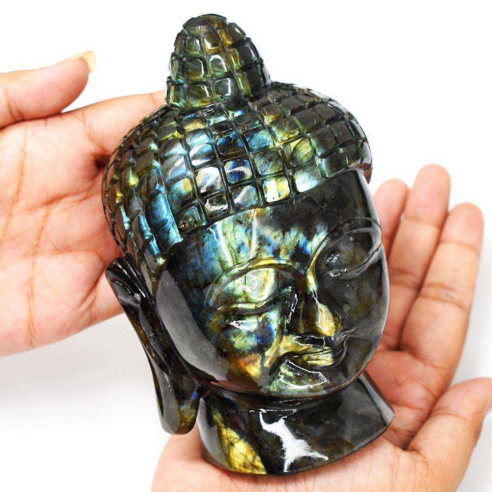 gemsmore:Craftsmen Amazing Flash Labradorite Hand Carved Buddha Head