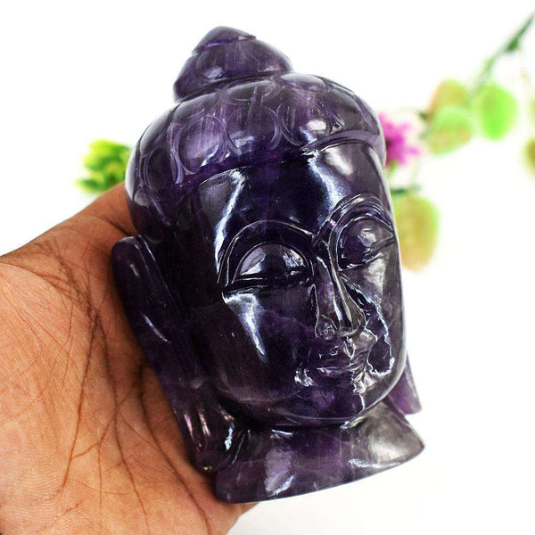 gemsmore:Craftsmen Amethyst Hand Carved Genuine Crystal Gemstone Carving Buddha Head