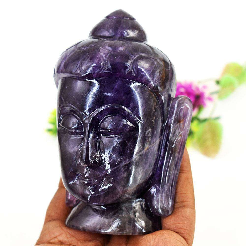 gemsmore:Craftsmen Amethyst Hand Carved Genuine Crystal Gemstone Carving Buddha Head