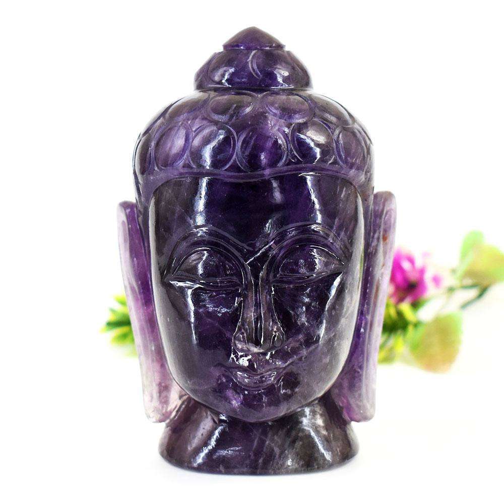 gemsmore:Craftsmen Amethyst Hand Carved Genuine Crystal Gemstone Carving Buddha Head