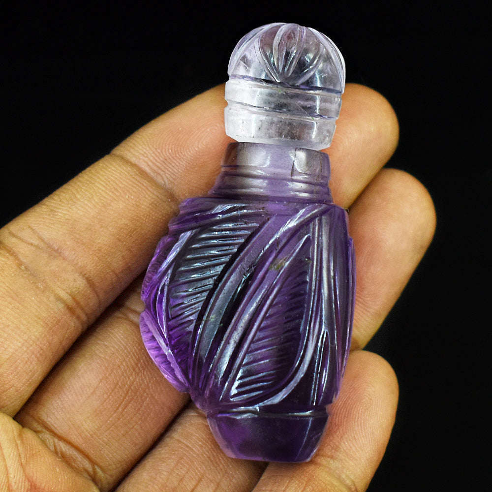 gemsmore:Craftsmen Amethyst   Hand Carved Genuine Crystal Gemstone Carving Perfume Bottle