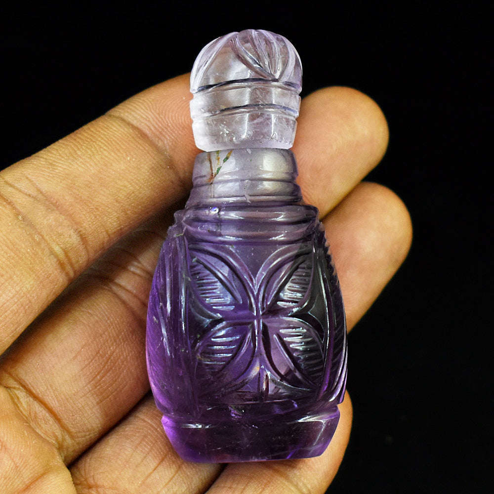 gemsmore:Craftsmen Amethyst   Hand Carved Genuine Crystal Gemstone Carving Perfume Bottle