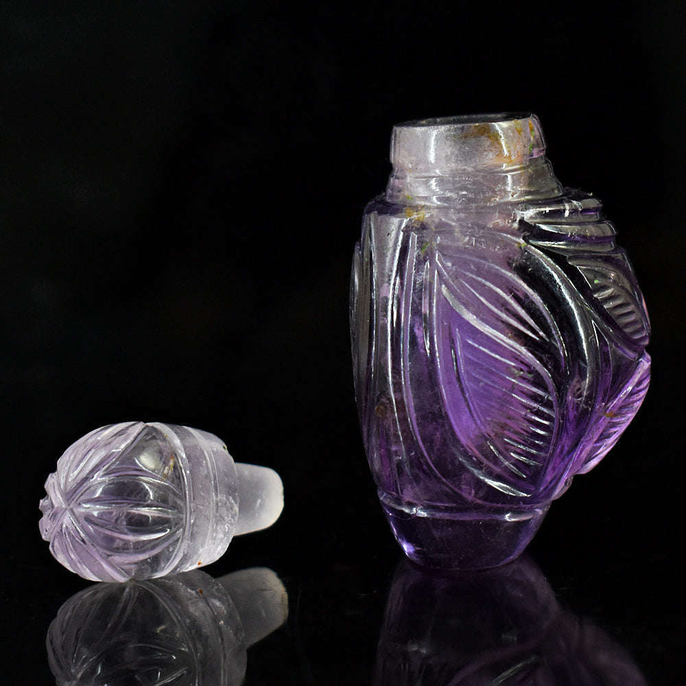 gemsmore:Craftsmen Amethyst   Hand Carved Genuine Crystal Gemstone Carving Perfume Bottle