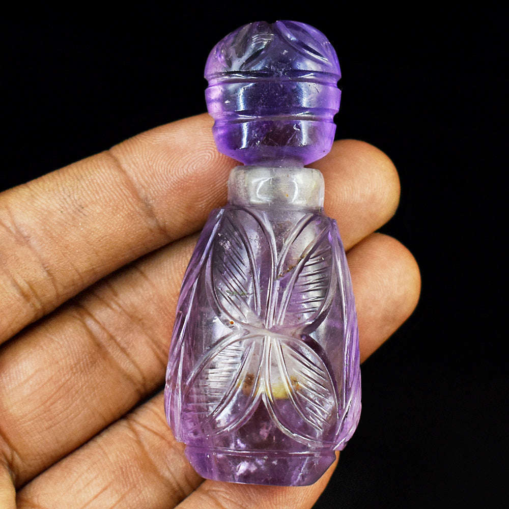 gemsmore:Craftsmen Amethyst  Hand Carved Genuine Crystal Gemstone Carving Perfume Bottle