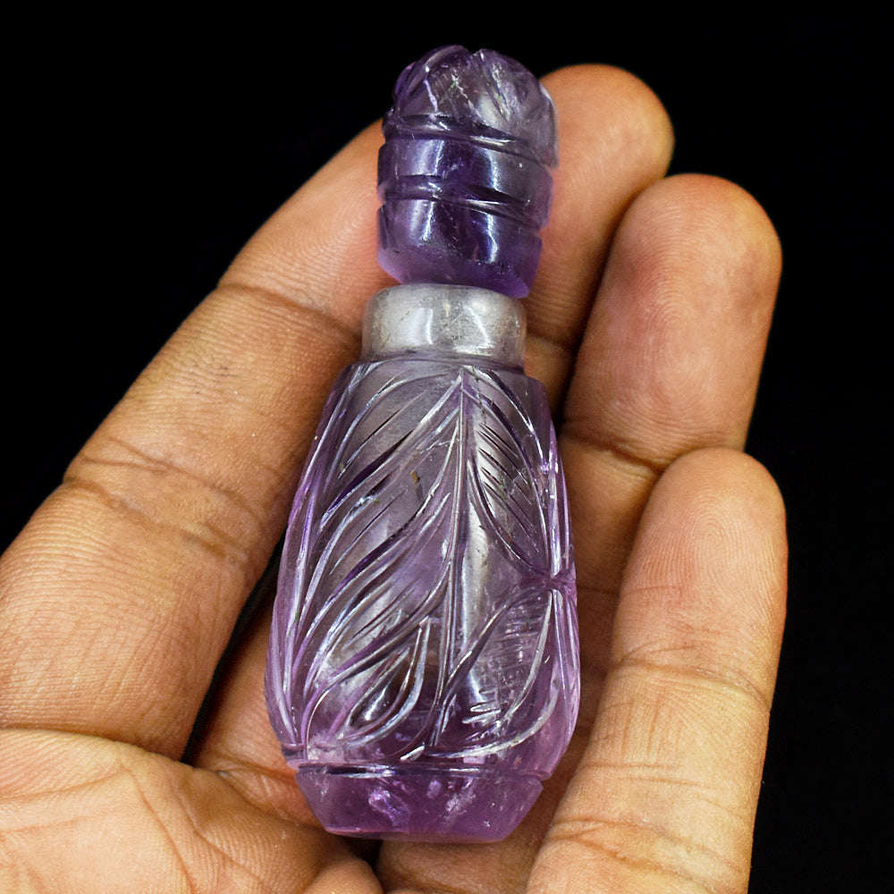 gemsmore:Craftsmen Amethyst  Hand Carved Genuine Crystal Gemstone Carving Perfume Bottle