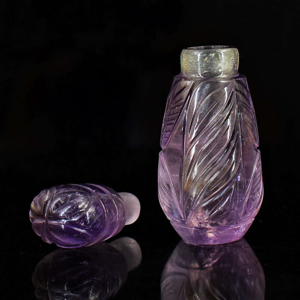 gemsmore:Craftsmen Amethyst  Hand Carved Genuine Crystal Gemstone Carving Perfume Bottle