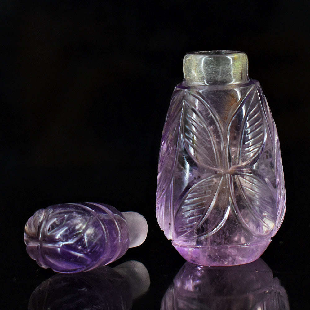 gemsmore:Craftsmen Amethyst  Hand Carved Genuine Crystal Gemstone Carving Perfume Bottle