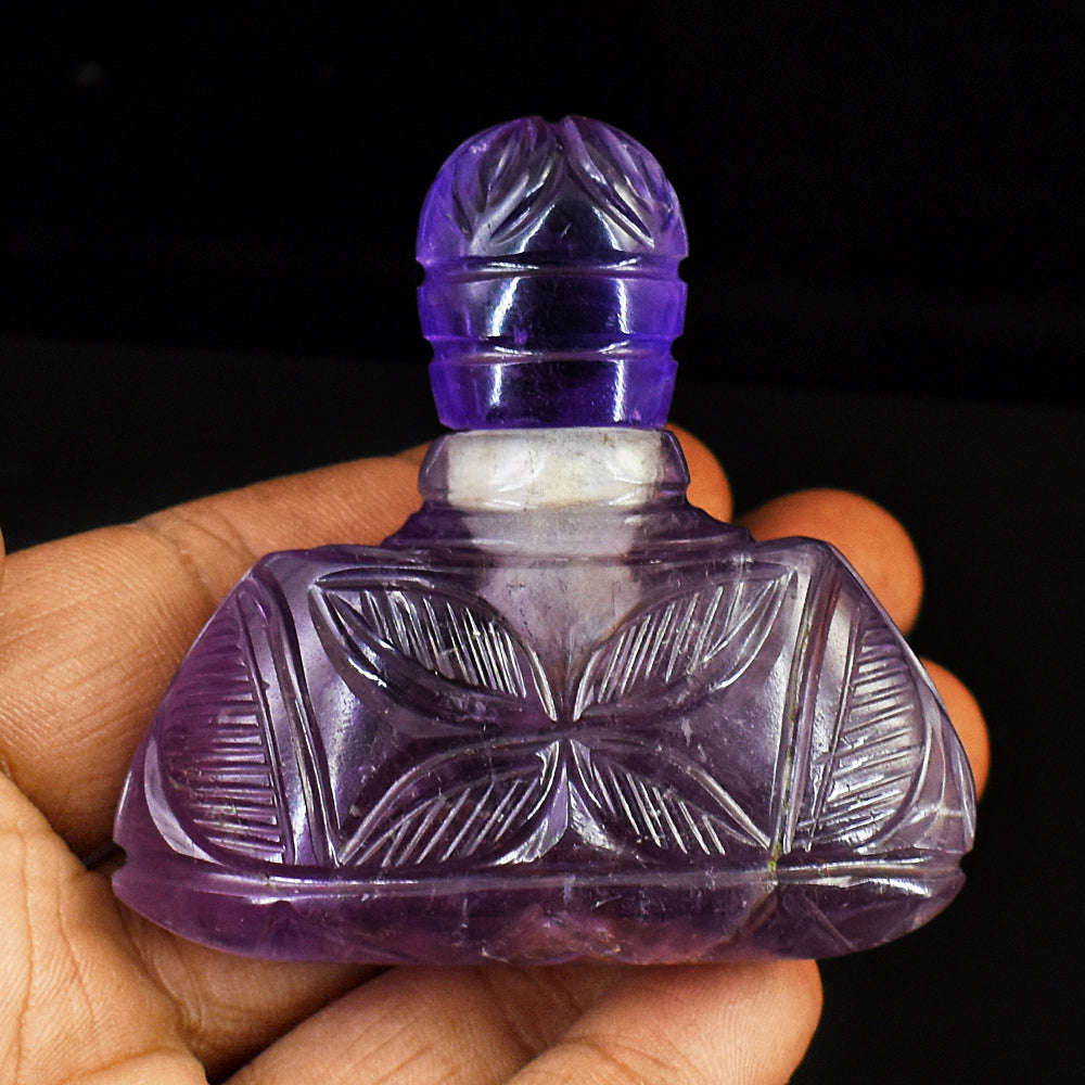 gemsmore:Craftsmen Amethyst  Hand Carved Genuine Crystal Gemstone Carving Perfume Bottle