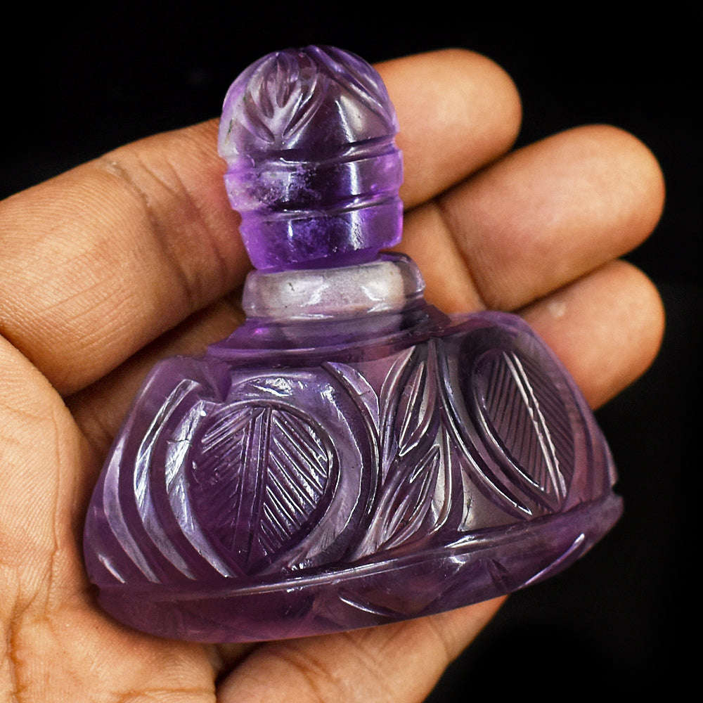 gemsmore:Craftsmen Amethyst  Hand Carved Genuine Crystal Gemstone Carving Perfume Bottle