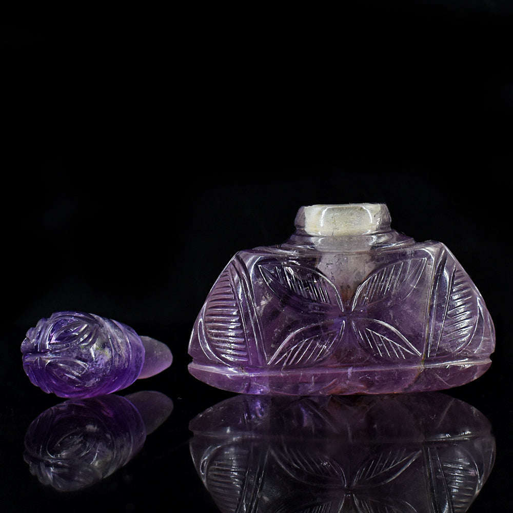 gemsmore:Craftsmen Amethyst  Hand Carved Genuine Crystal Gemstone Carving Perfume Bottle