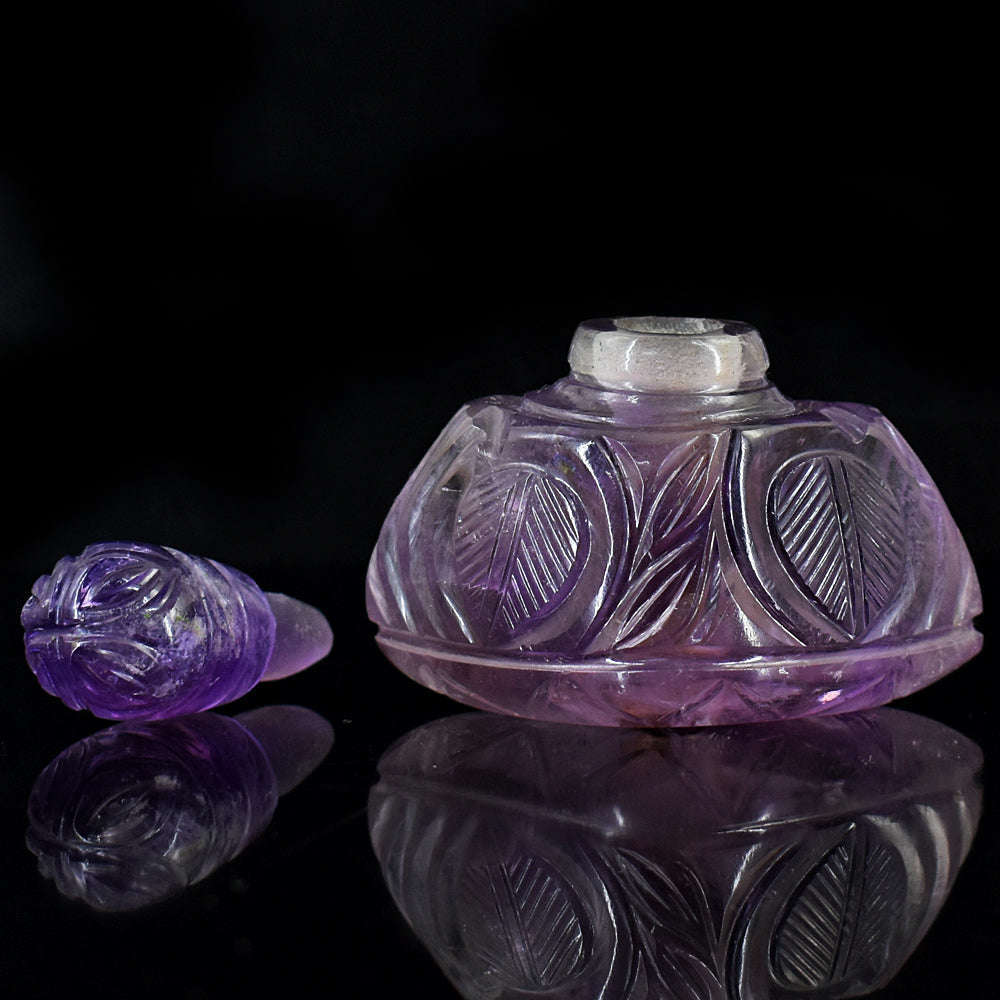 gemsmore:Craftsmen Amethyst  Hand Carved Genuine Crystal Gemstone Carving Perfume Bottle