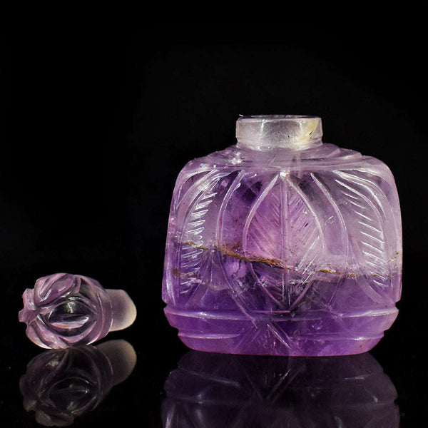 gemsmore:Craftsmen Amethyst  Hand Carved Genuine Crystal Gemstone Carving Perfume Bottle