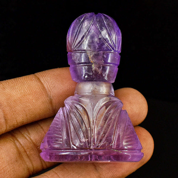 gemsmore:Craftsmen Amethyst  Hand Carved Genuine Crystal Gemstone Carving Perfume Bottle