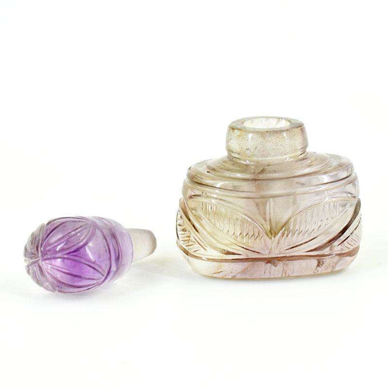 gemsmore:Craftsmen Amethyst Hand Carved Genuine Crystal Gemstone Carving Perfume Bottle