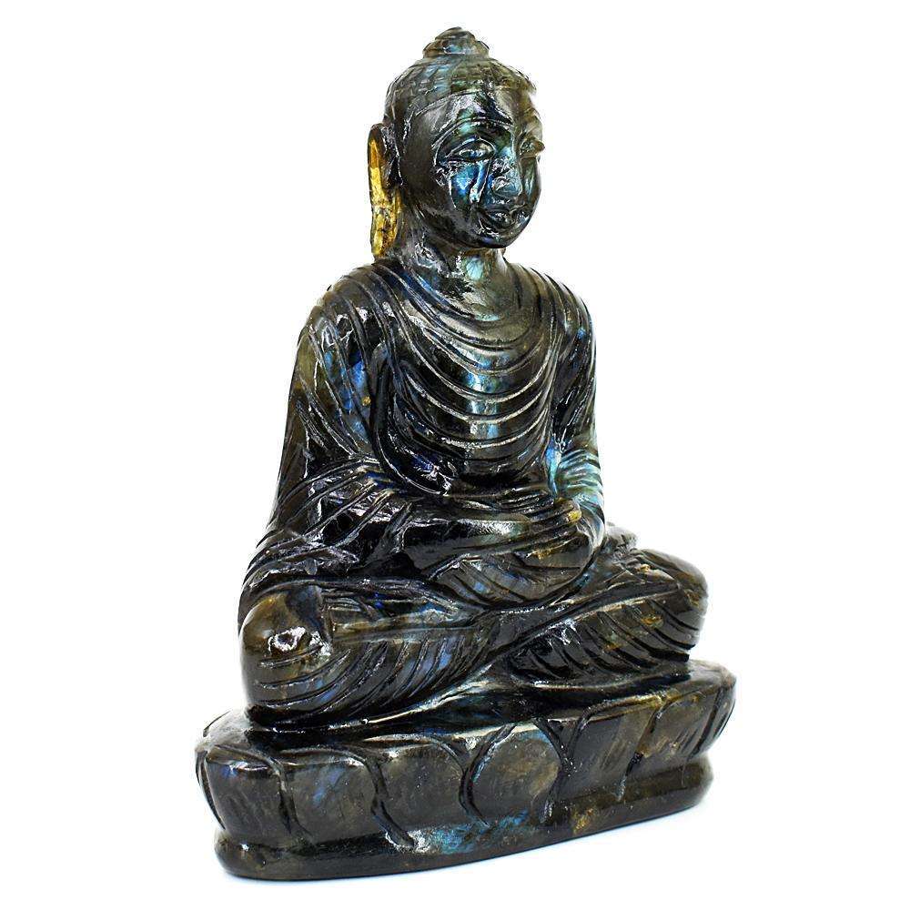 gemsmore:Craftsmen Blue Flash Labradorite Hand Carved Crystal Lord Buddha