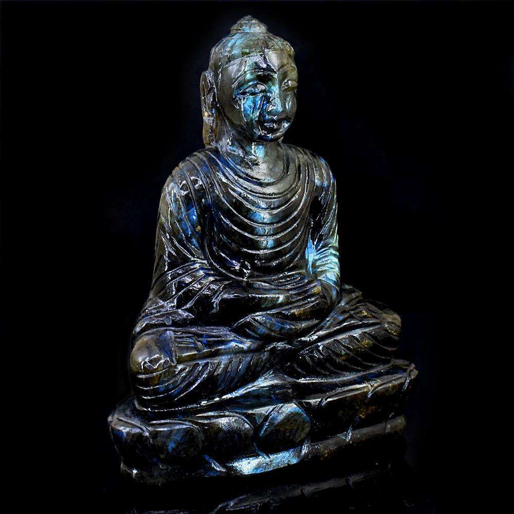 gemsmore:Craftsmen Blue Flash Labradorite Hand Carved Crystal Lord Buddha