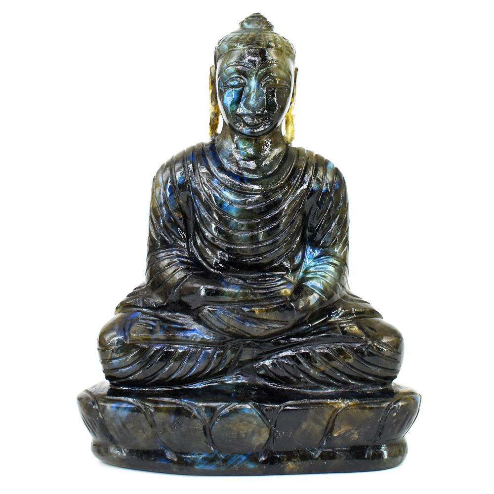 gemsmore:Craftsmen Blue Flash Labradorite Hand Carved Crystal Lord Buddha