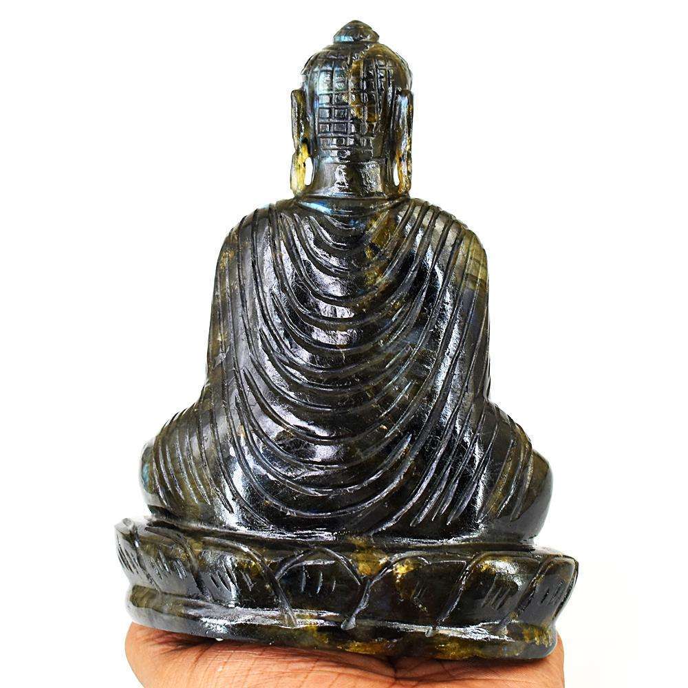 gemsmore:Craftsmen Blue Flash Labradorite Hand Carved Crystal Lord Buddha