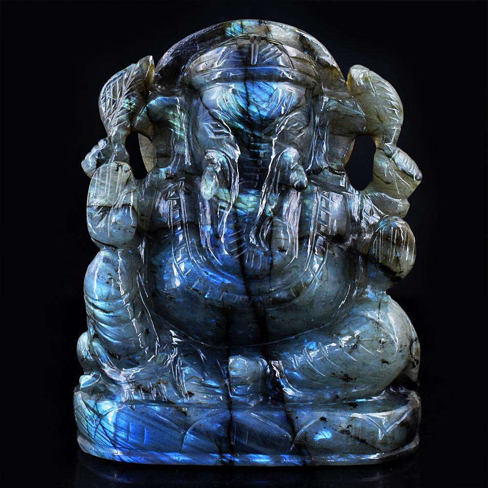 gemsmore:Craftsmen Blue Flash Labradorite Hand Carved Ganesha