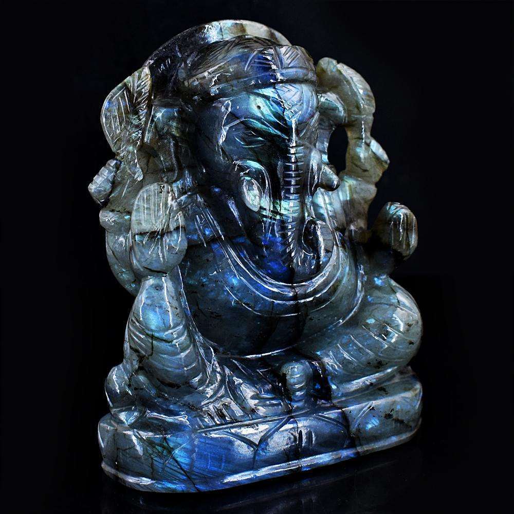 gemsmore:Craftsmen Blue Flash Labradorite Hand Carved Ganesha