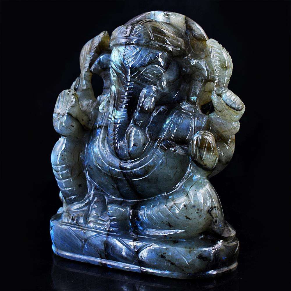 gemsmore:Craftsmen Blue Flash Labradorite Hand Carved Ganesha