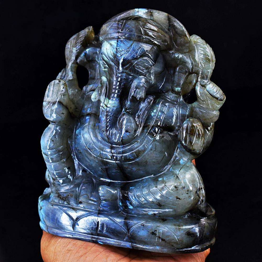 gemsmore:Craftsmen Blue Flash Labradorite Hand Carved Ganesha