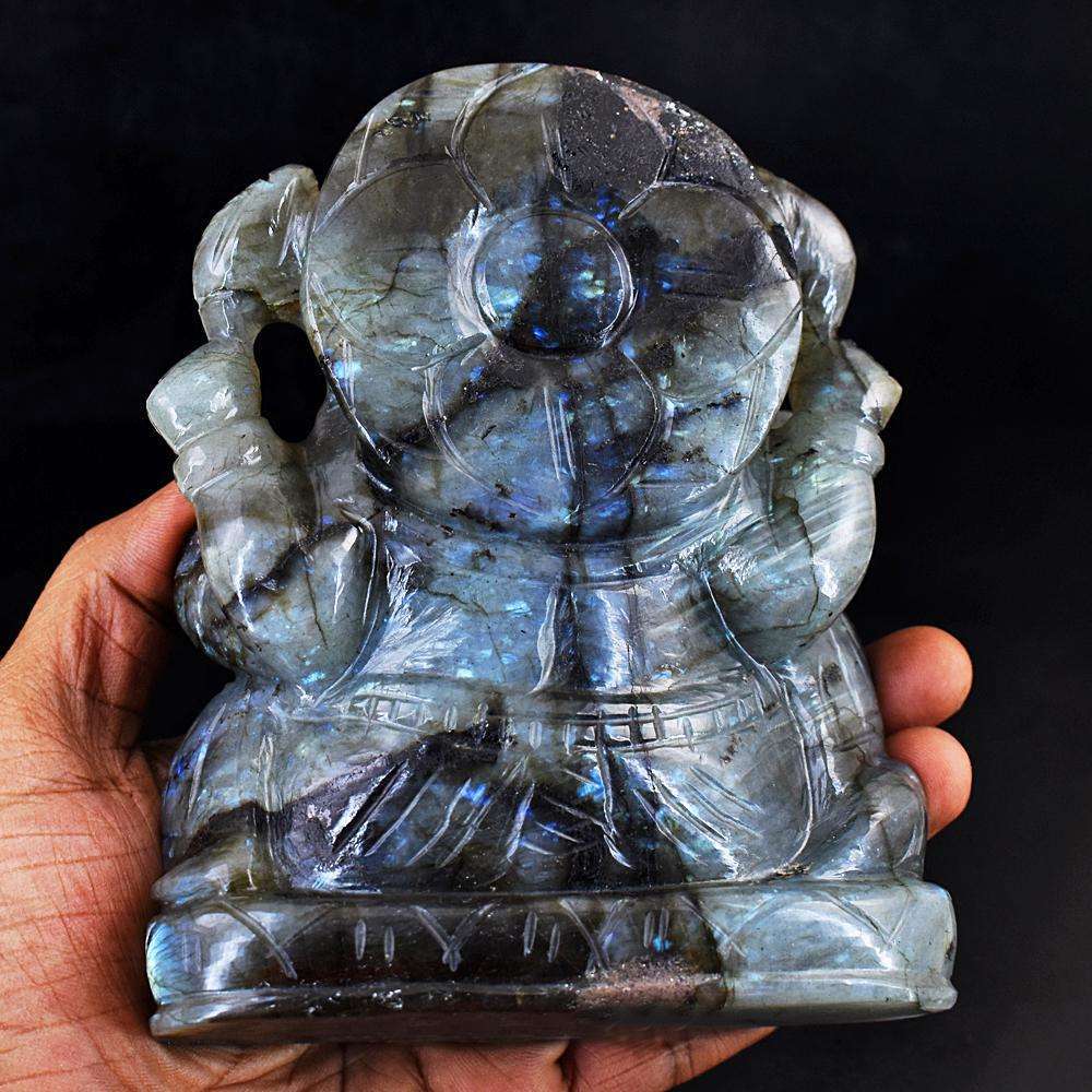 gemsmore:Craftsmen Blue Flash Labradorite Hand Carved Ganesha