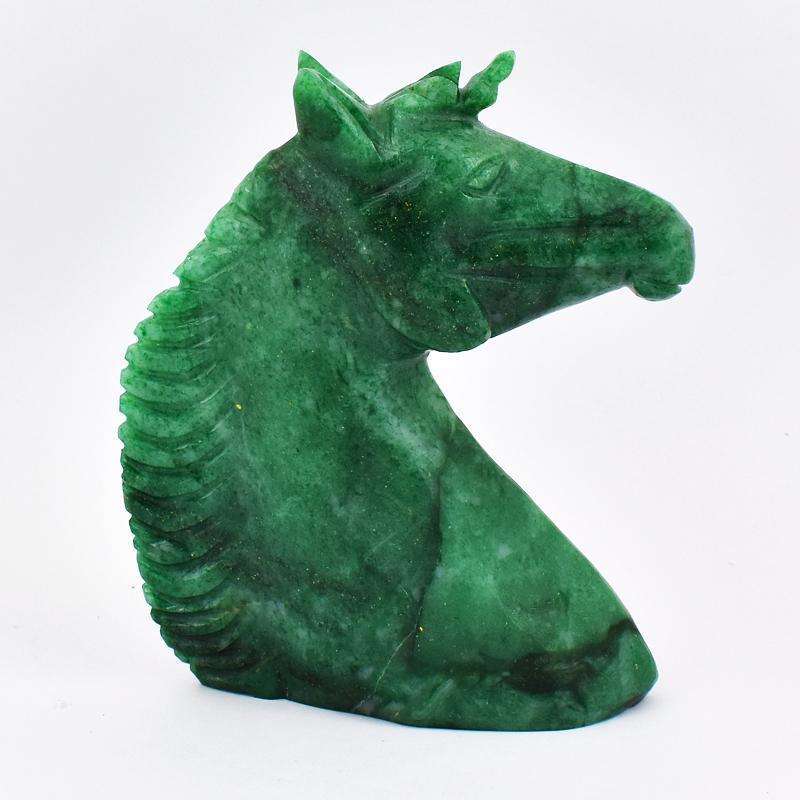 gemsmore:Craftsmen Hand Carved Green Jade Horse Bust (Head)