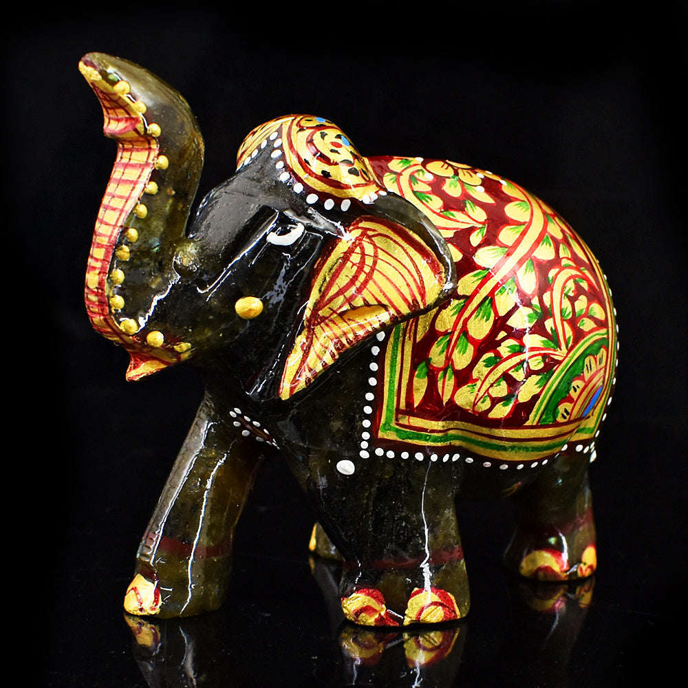 gemsmore:Craftsmen Labradorite  Enamel Printed  Hand Carved Genuine Crystal Gemstone Carving Elephant