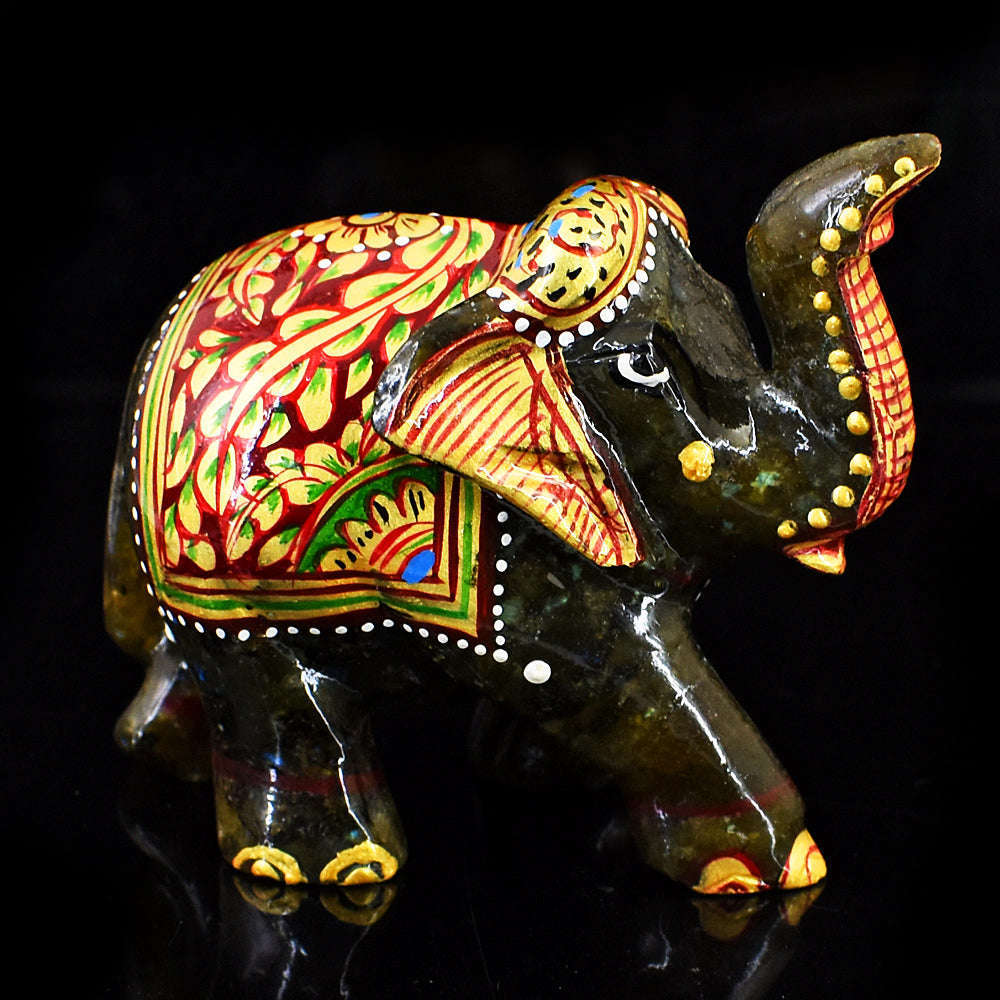 gemsmore:Craftsmen Labradorite  Enamel Printed  Hand Carved Genuine Crystal Gemstone Carving Elephant