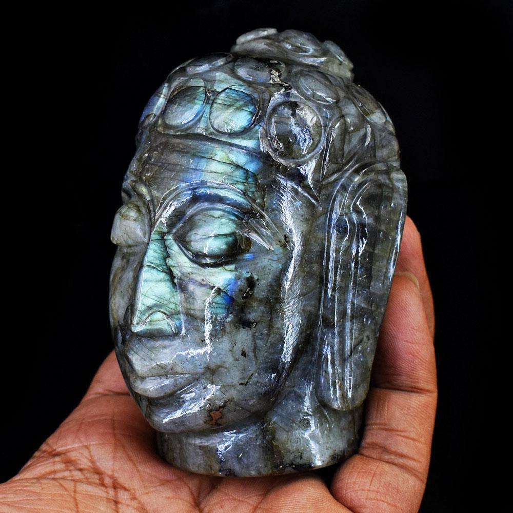 gemsmore:Craftsmen Labradorite Hand Carved Genuine Crystal Gemstone Carving Buddha Head