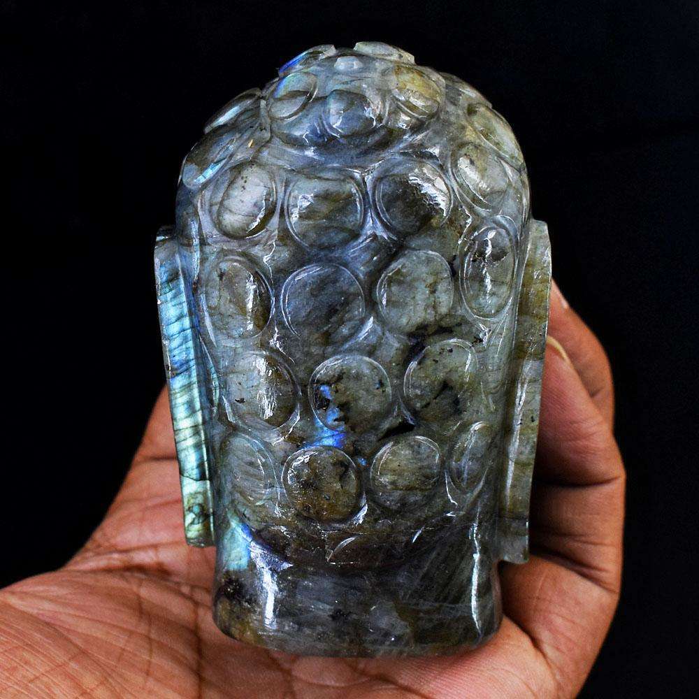 gemsmore:Craftsmen Labradorite Hand Carved Genuine Crystal Gemstone Carving Buddha Head