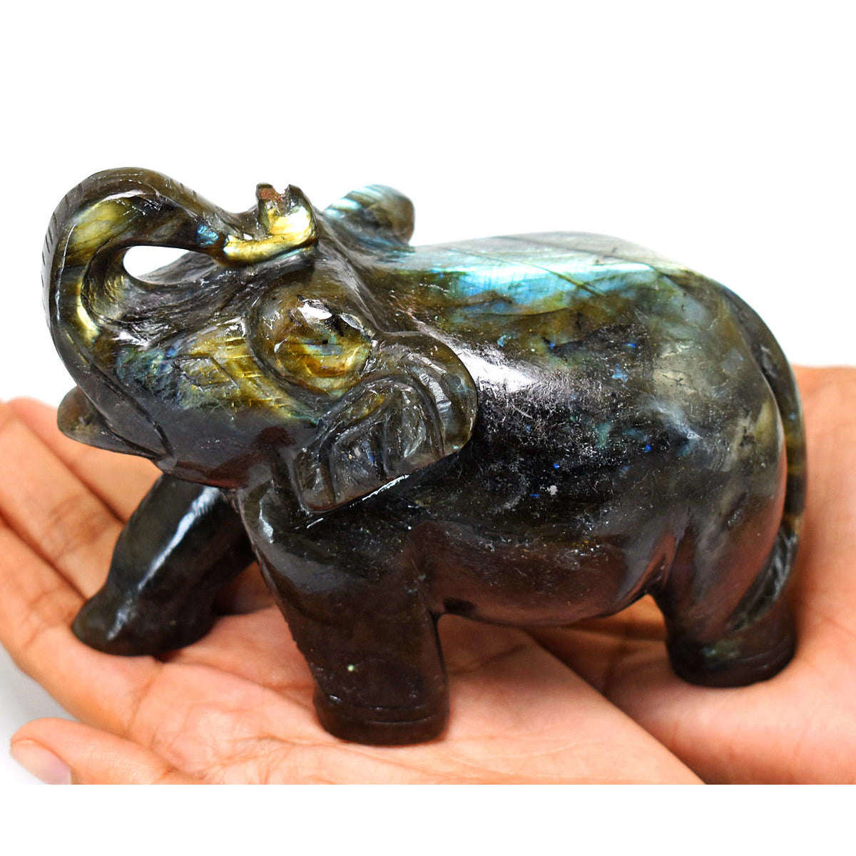 gemsmore:Craftsmen Labradorite  Hand Carved Genuine Crystal Gemstone Carving Elephant