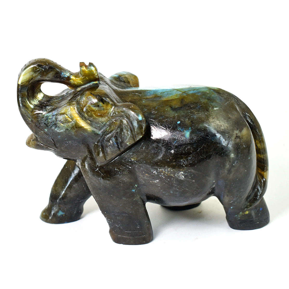 gemsmore:Craftsmen Labradorite  Hand Carved Genuine Crystal Gemstone Carving Elephant