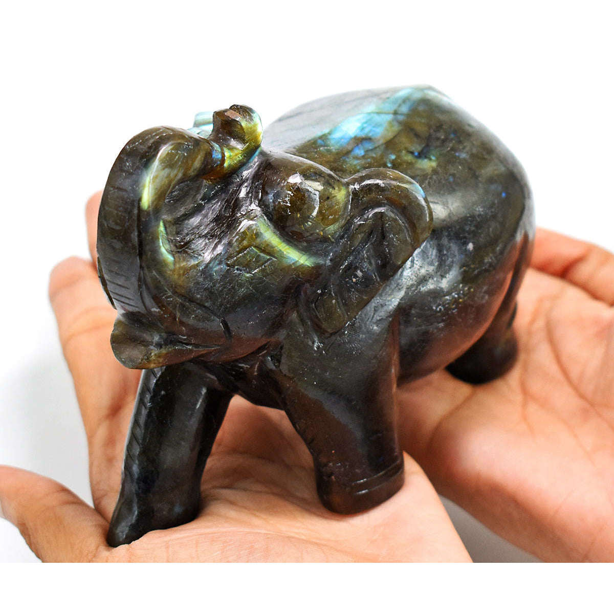 gemsmore:Craftsmen Labradorite  Hand Carved Genuine Crystal Gemstone Carving Elephant