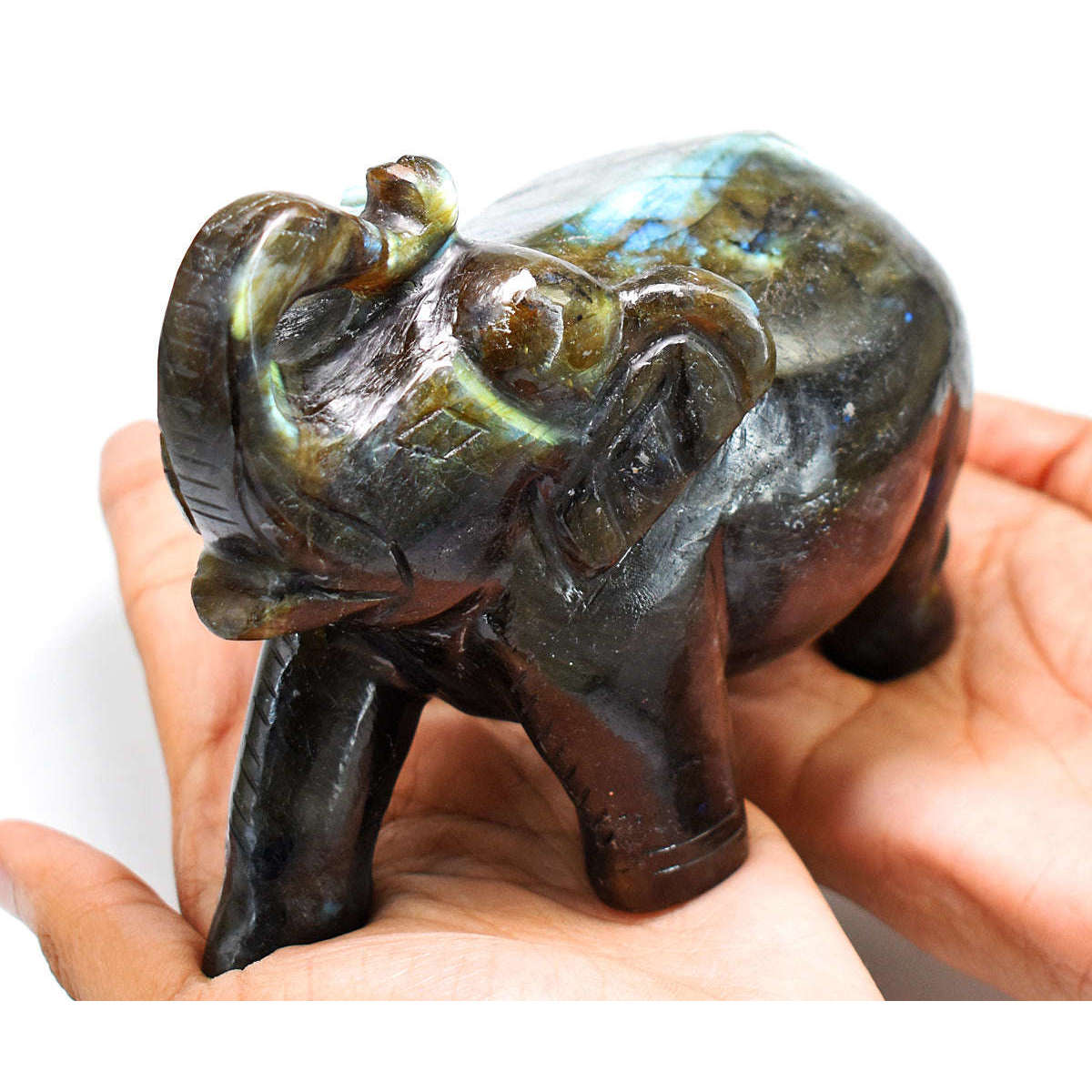 gemsmore:Craftsmen Labradorite  Hand Carved Genuine Crystal Gemstone Carving Elephant