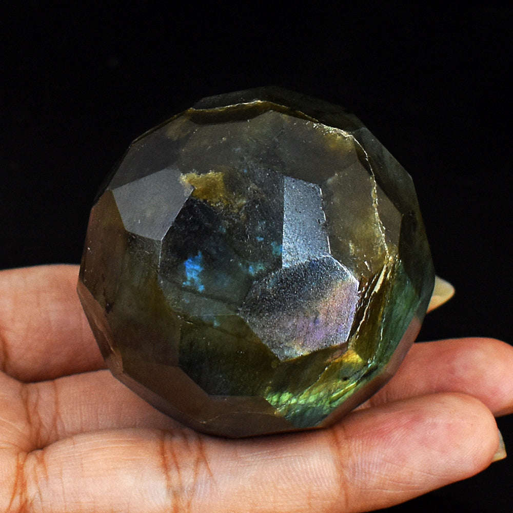 gemsmore:Craftsmen Labradorite Hand Carved Genuine Crystal Gemstone Carving Faceted Ball