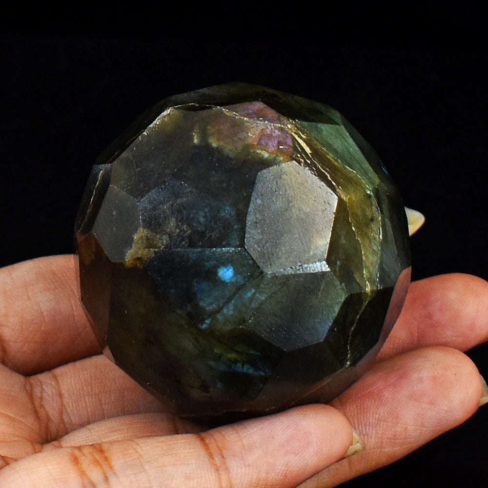 gemsmore:Craftsmen Labradorite Hand Carved Genuine Crystal Gemstone Carving Faceted Ball