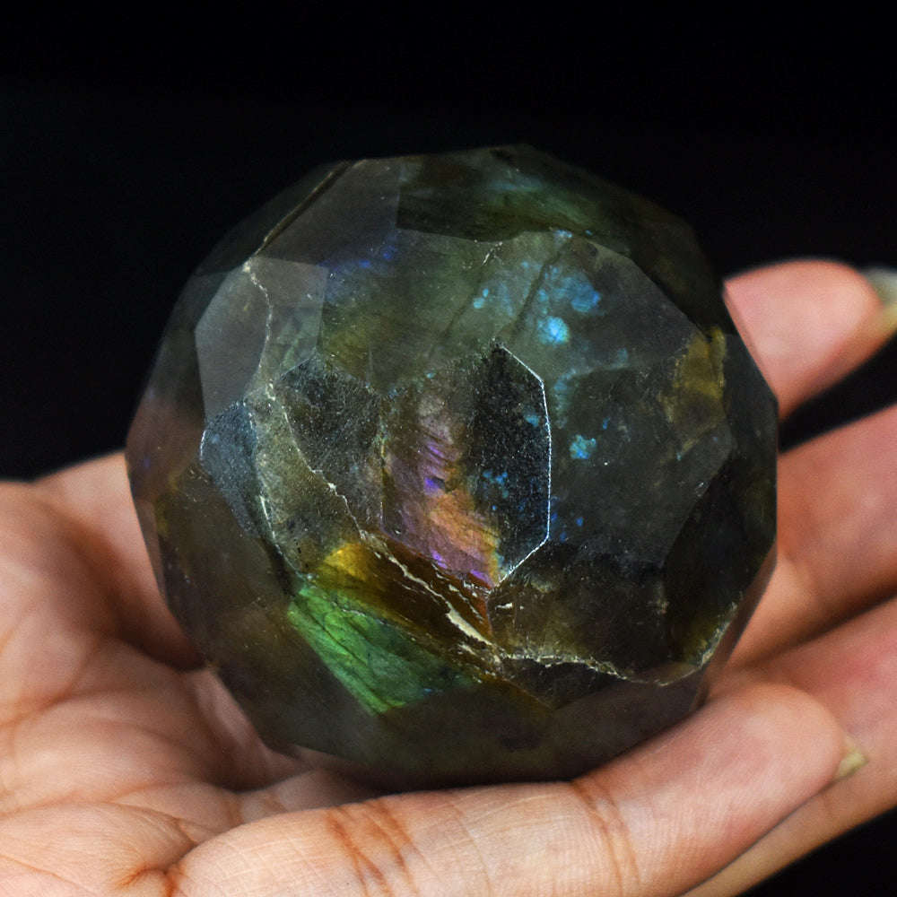 gemsmore:Craftsmen Labradorite Hand Carved Genuine Crystal Gemstone Carving Faceted Ball