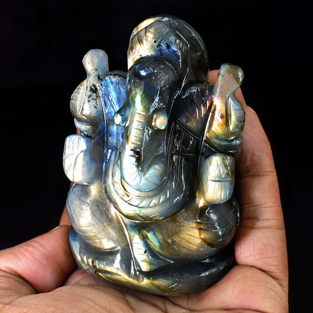 gemsmore:Craftsmen Labradorite  Hand Carved Genuine Crystal Gemstone Carving Lord Ganesha