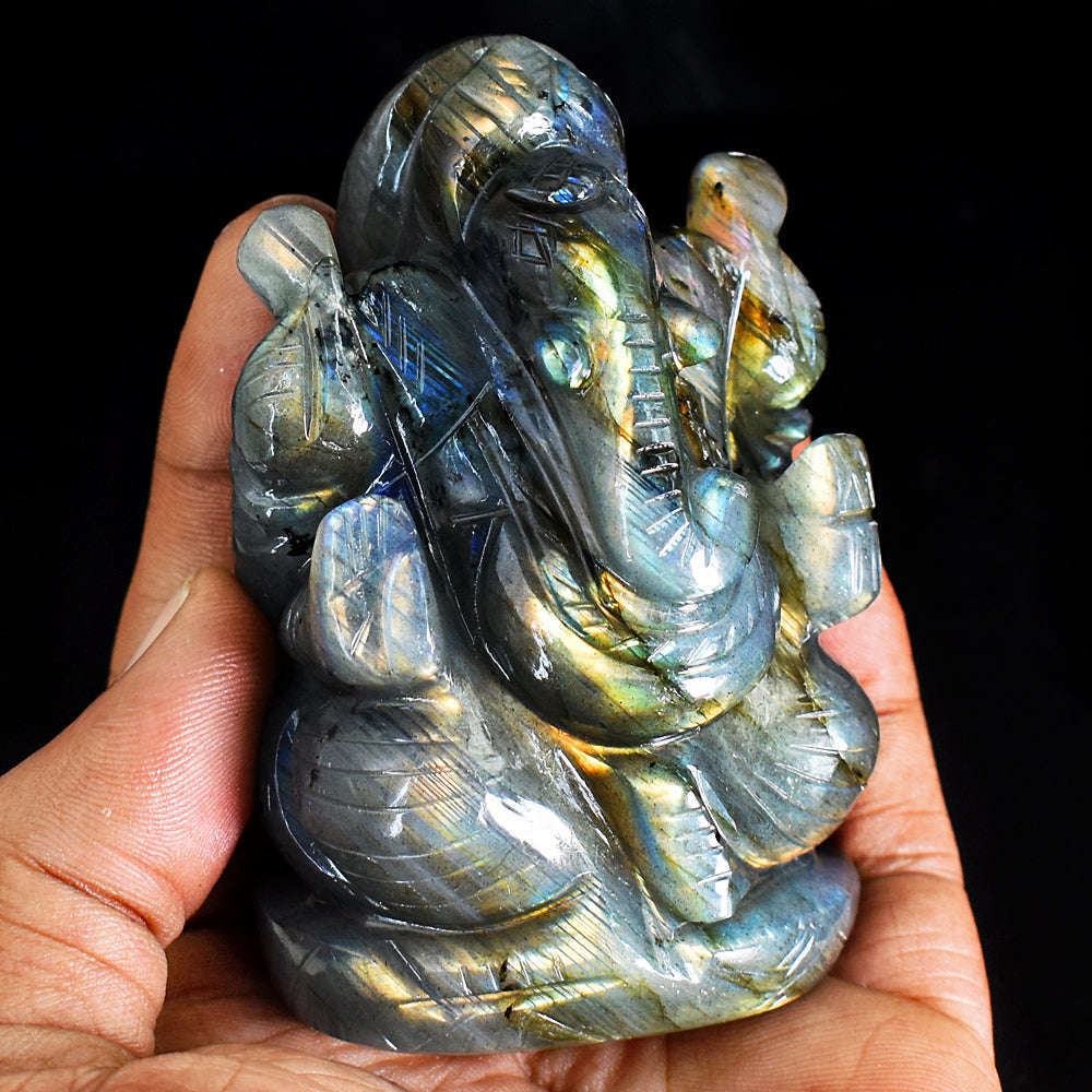 gemsmore:Craftsmen Labradorite  Hand Carved Genuine Crystal Gemstone Carving Lord Ganesha