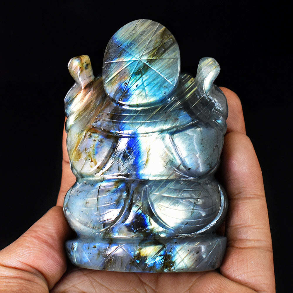 gemsmore:Craftsmen Labradorite  Hand Carved Genuine Crystal Gemstone Carving Lord Ganesha