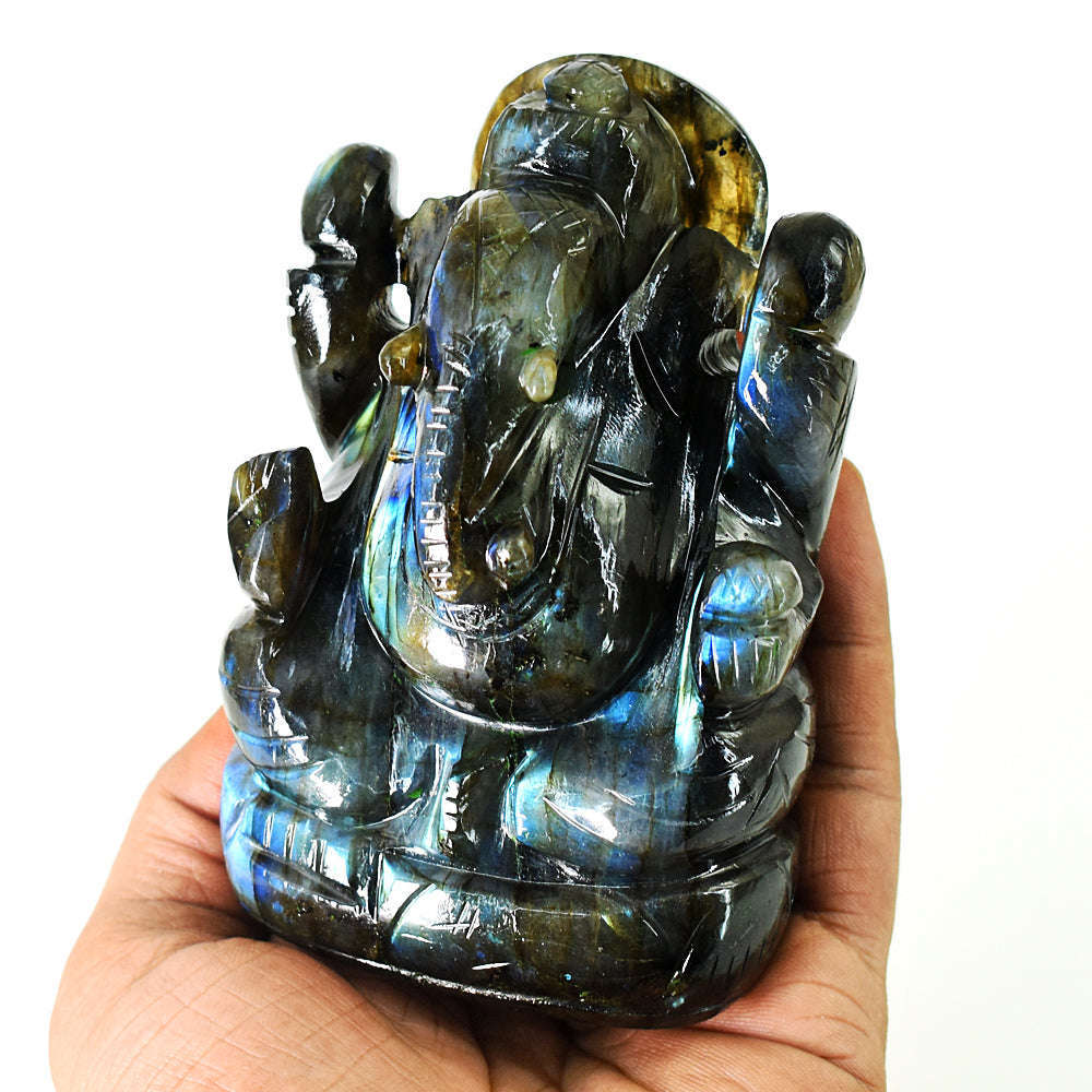 gemsmore:Craftsmen Labradorite Hand Carved Genuine Crystal Gemstone Carving Lord Ganesha