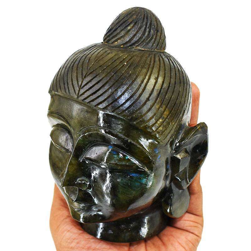 gemsmore:Craftsmen Labradorite Hand Carved Genuine Crystal Gemstone Carving Massive Buddha Head
