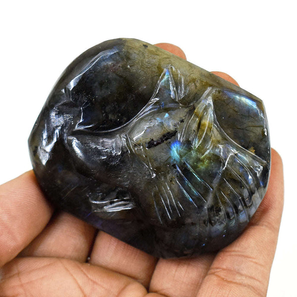 gemsmore:Craftsmen Labradorite  Hand Carved Genuine Crystal Gemstone Carving Wolf Cabochon