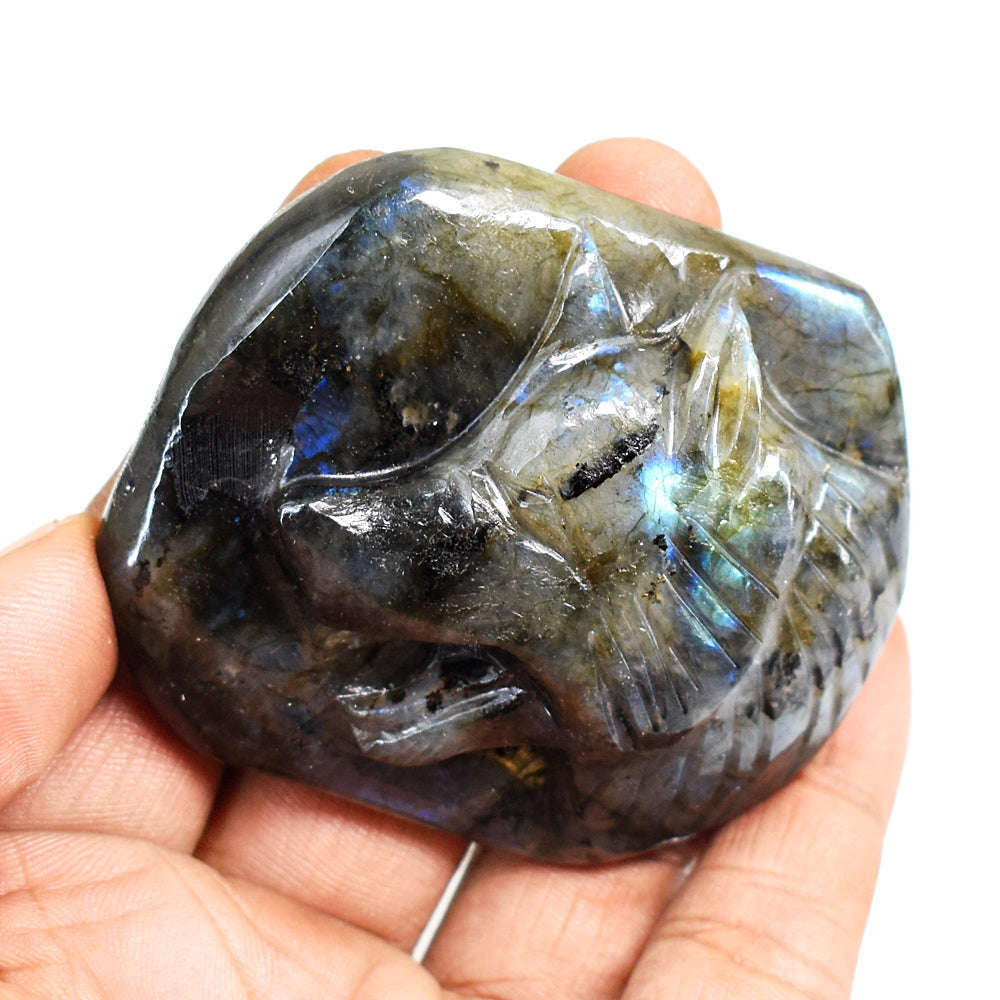 gemsmore:Craftsmen Labradorite  Hand Carved Genuine Crystal Gemstone Carving Wolf Cabochon